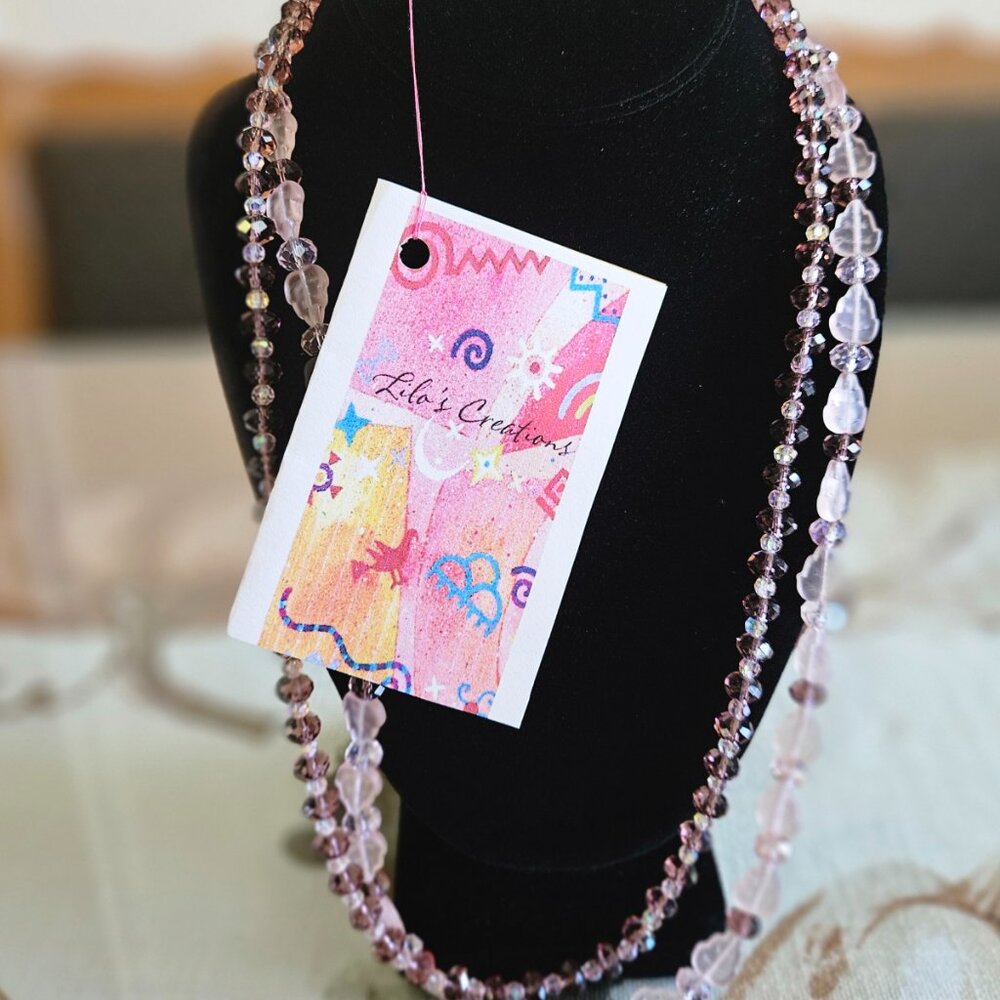 Handcrafted Artisan Double-Strand Carved Czech Glass Necklace